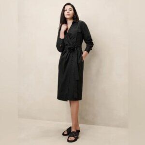 Banana Republic Black Wrap Midi Shirt Dress
